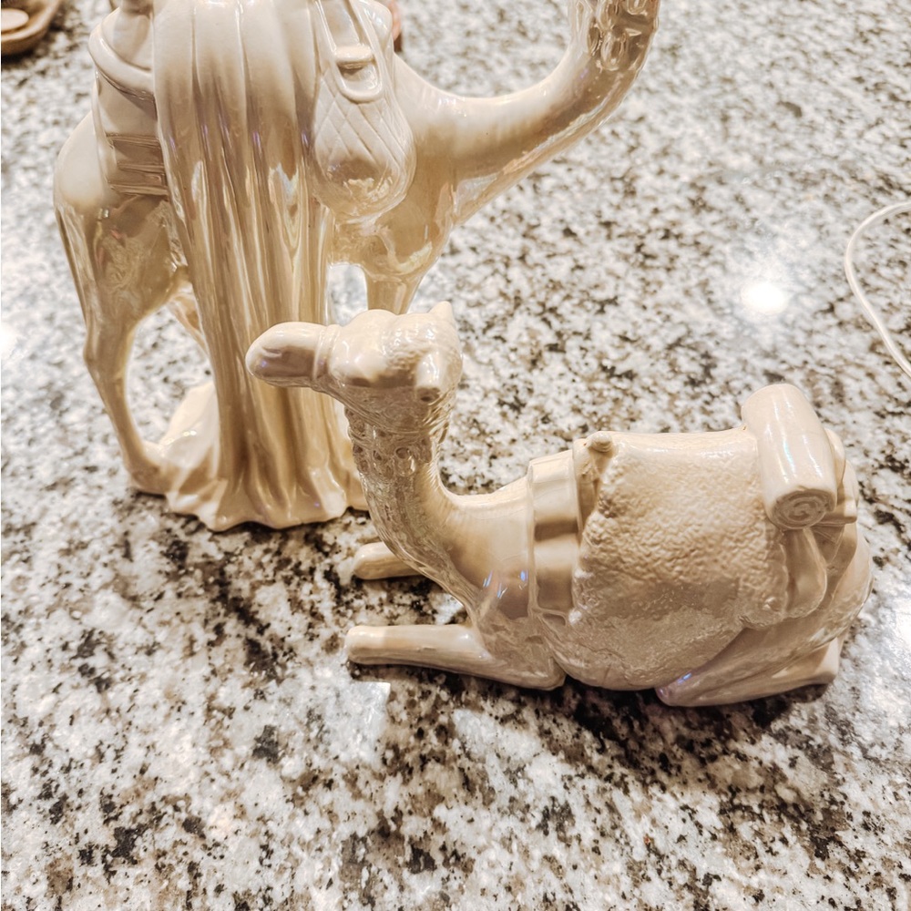 Elegant Cream Ceramic Camel Figurines vintage